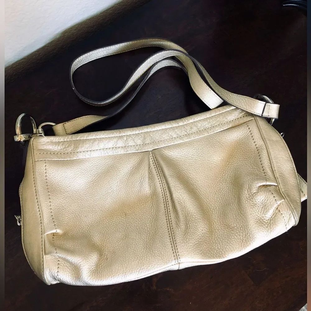B.Makowsky Soft Leather Metallic Gold Shimmer Shoulder Bag Purse